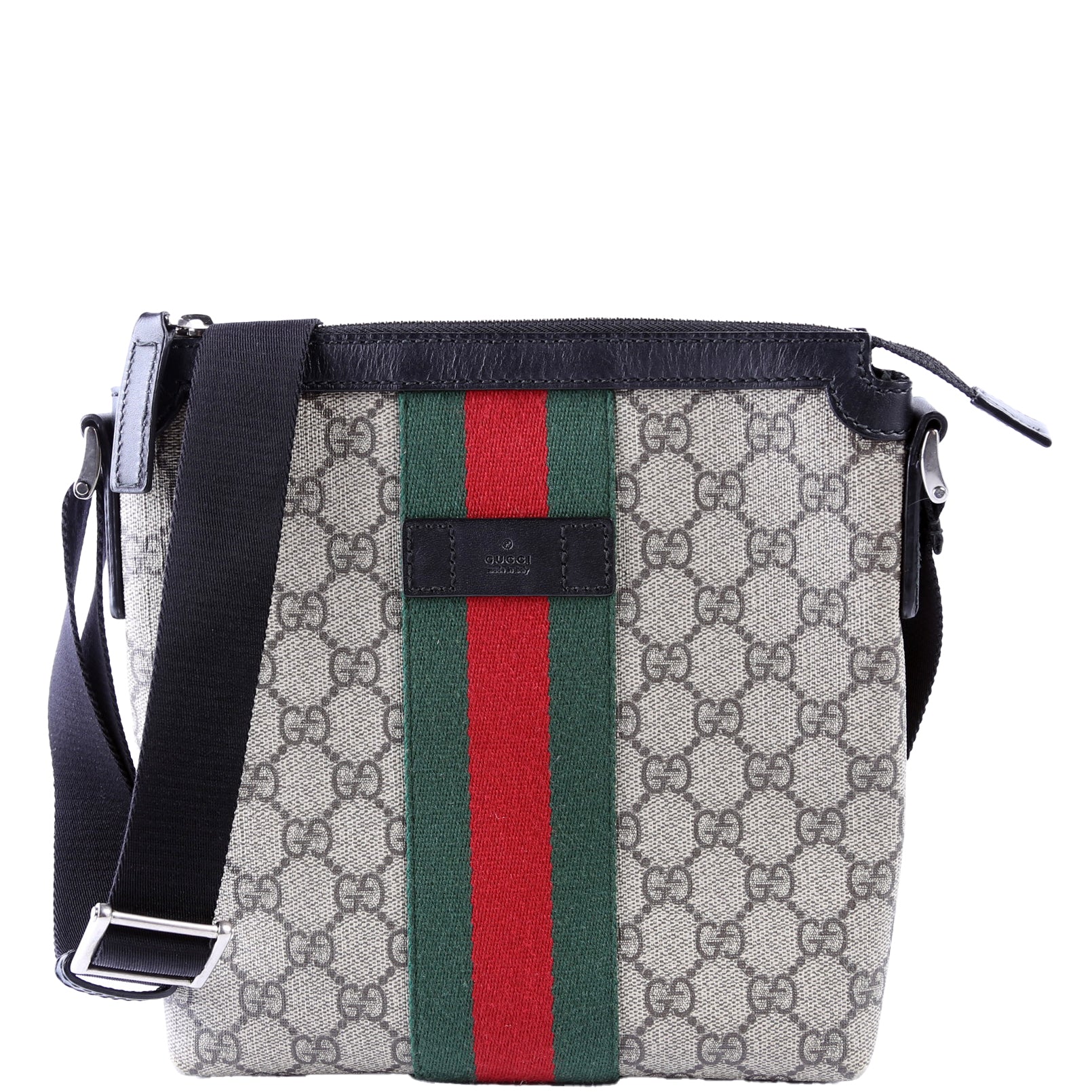 Gucci 471454 GG Supreme Web Messenger Black Bag