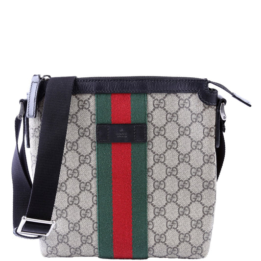 Gucci 471454 GG Supreme Web Messenger Black Bag
