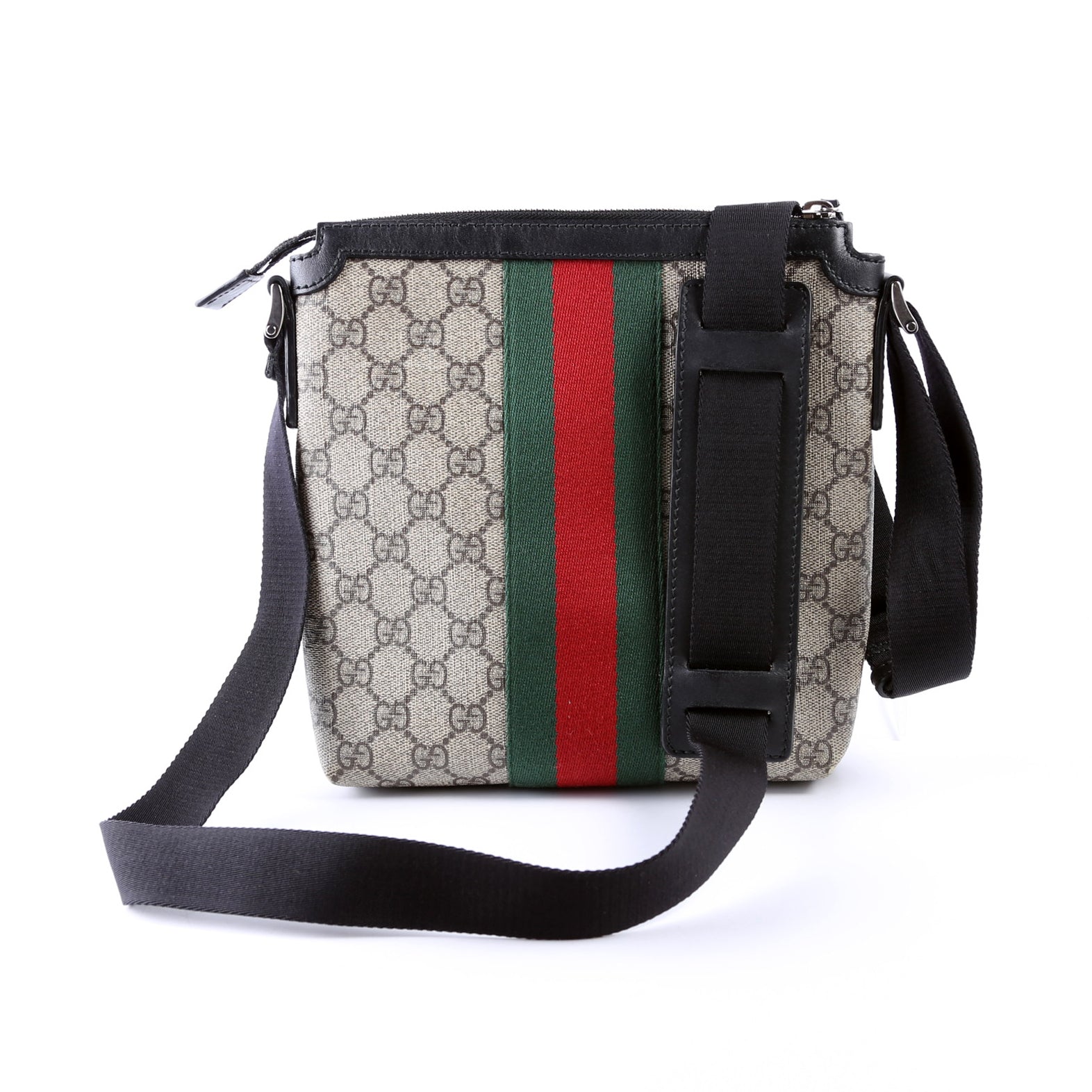 Gucci 471454 GG Supreme Web Messenger Black Bag
