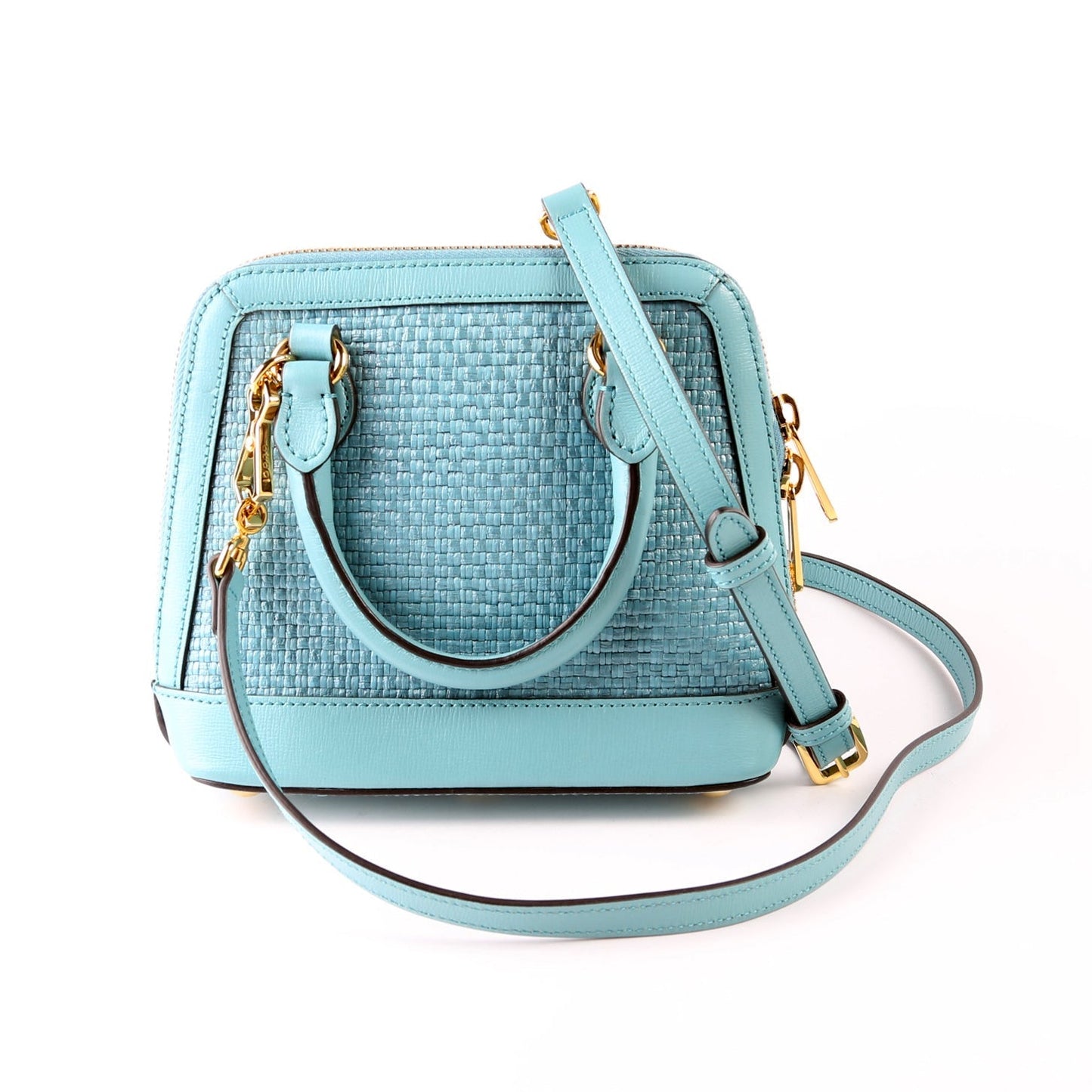 Gucci 640716 Horsebit 1955 Mini Top Handle Raffia Teal Bag