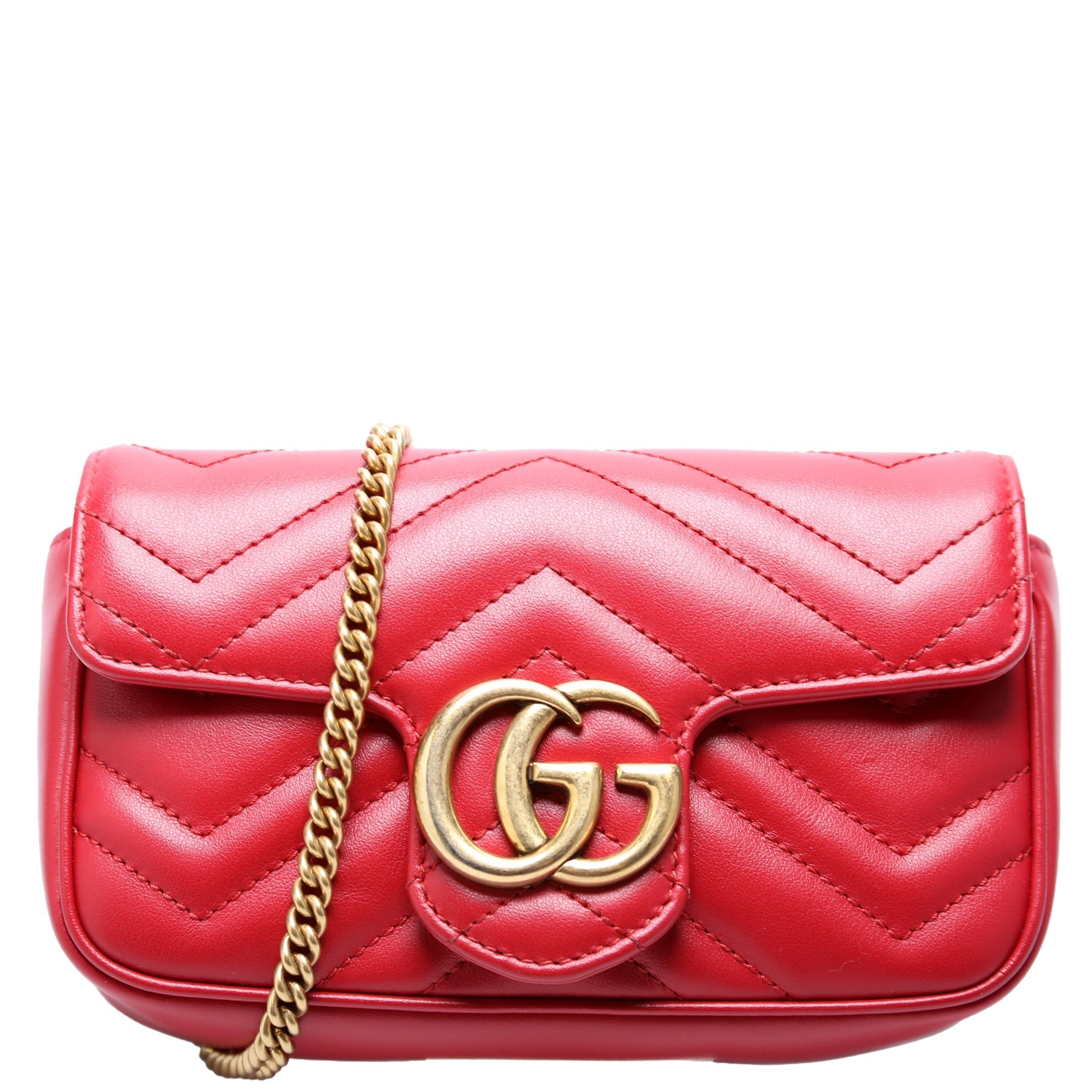 Gucci 476433 Marmont Torchon Leather Super Mini Flap Red Bag