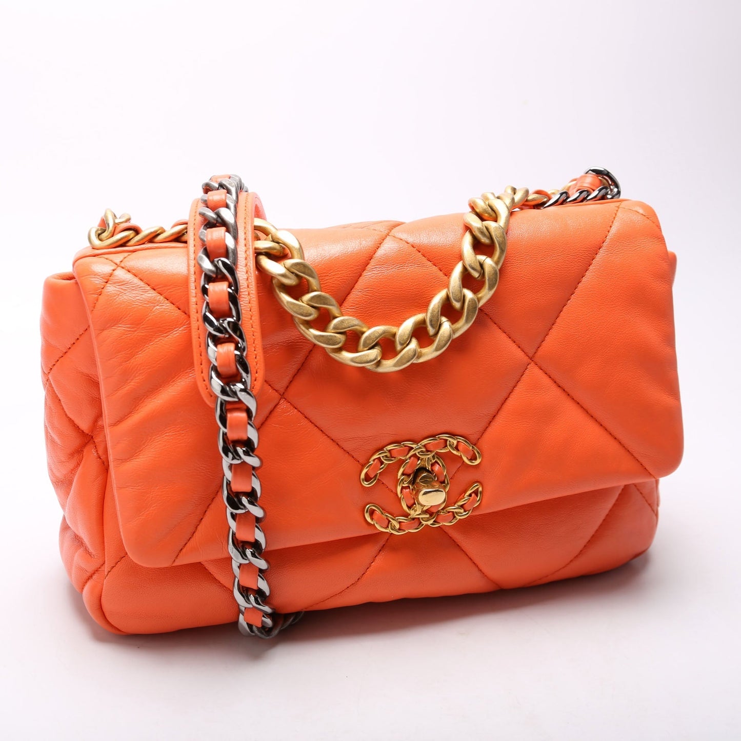 Chanel Quilted Goatskin 19 Medium Flap 29M Orange Bag