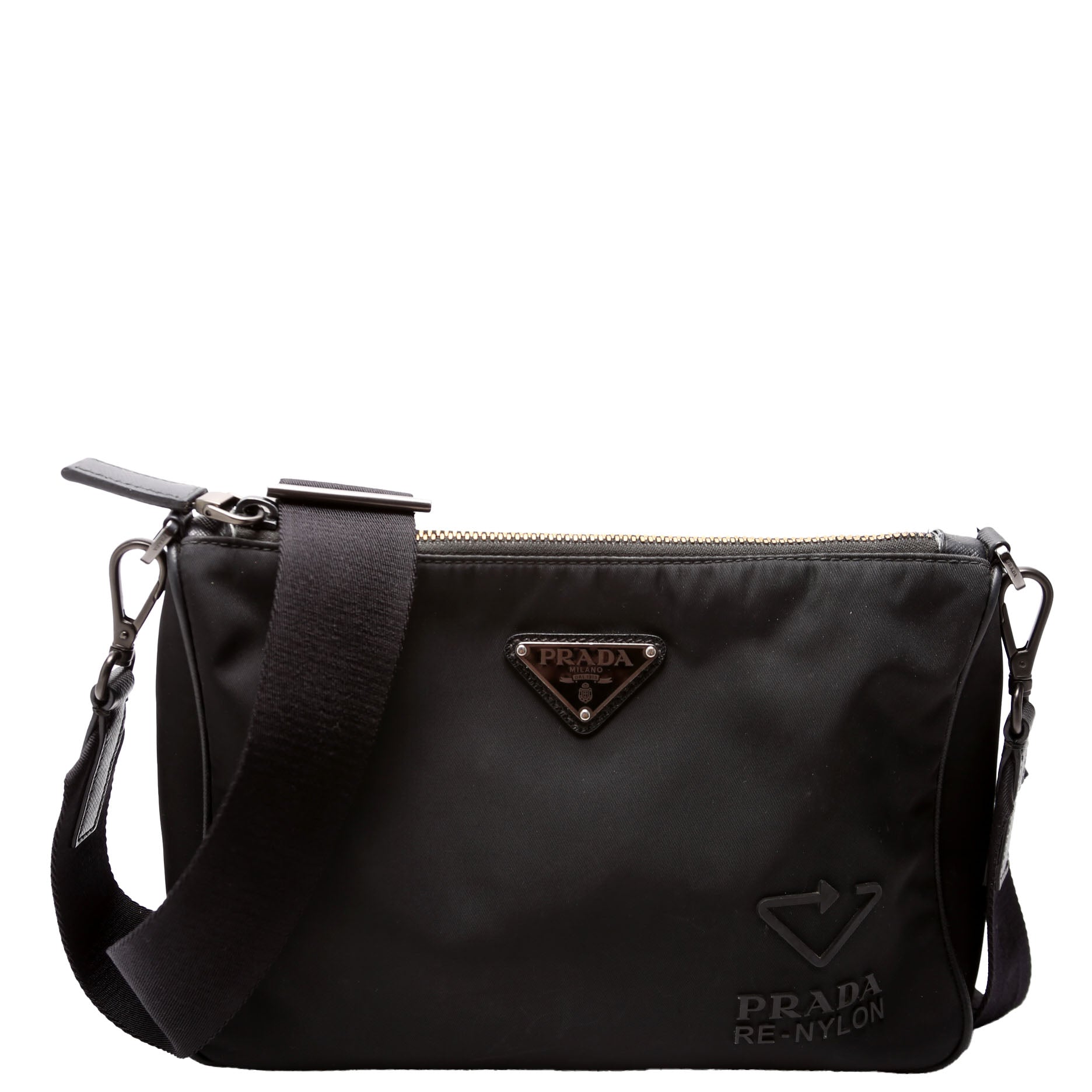 Prada 2VH113 Re-Nylon Small Zip Messenger Black Bag