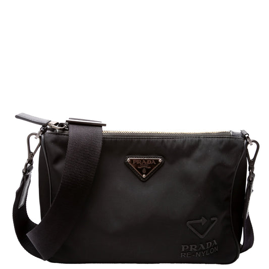 Prada 2VH113 Re-Nylon Small Zip Messenger Black Bag