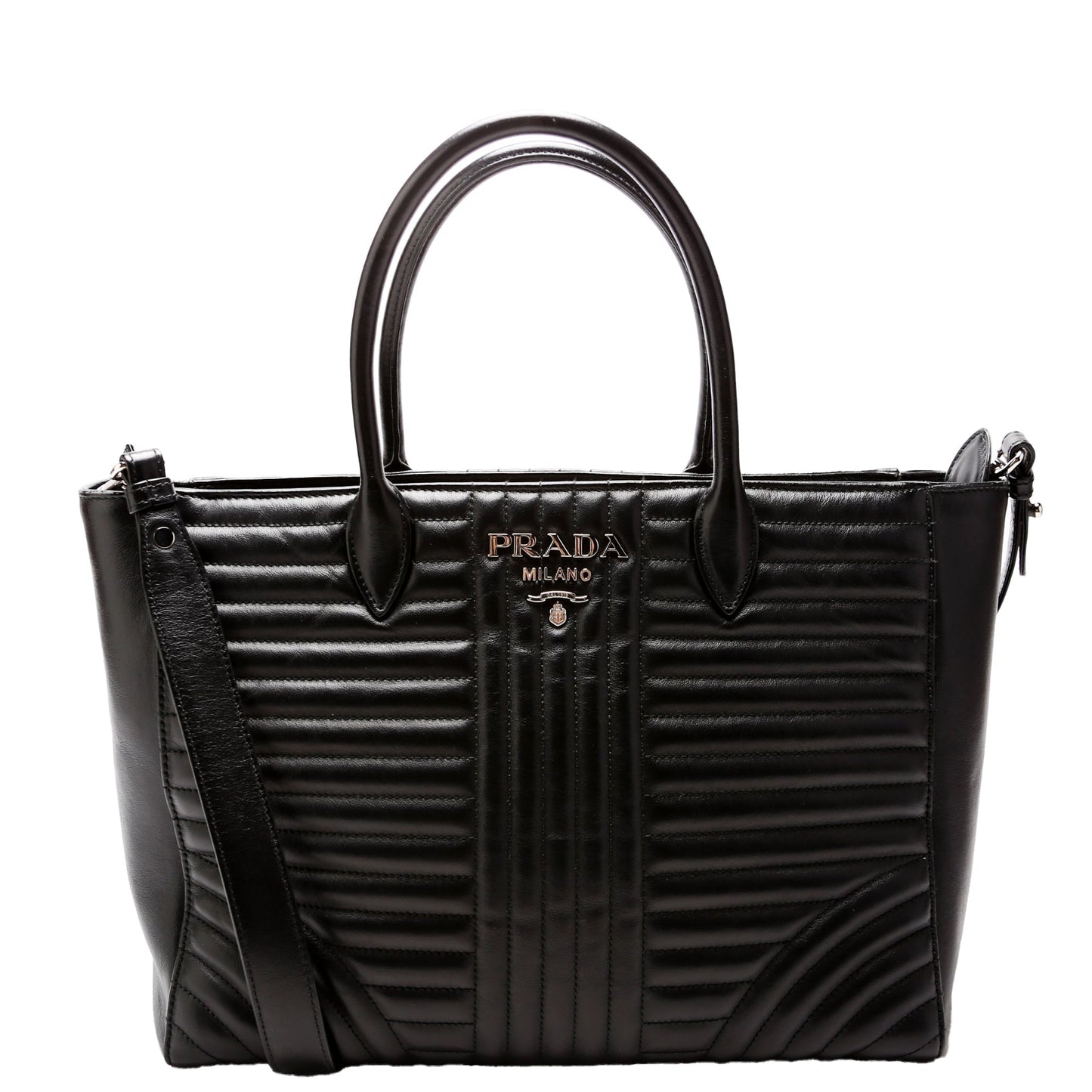 Prada Quilted Calfskin Diagramme Tote 1BA195 Black Bag