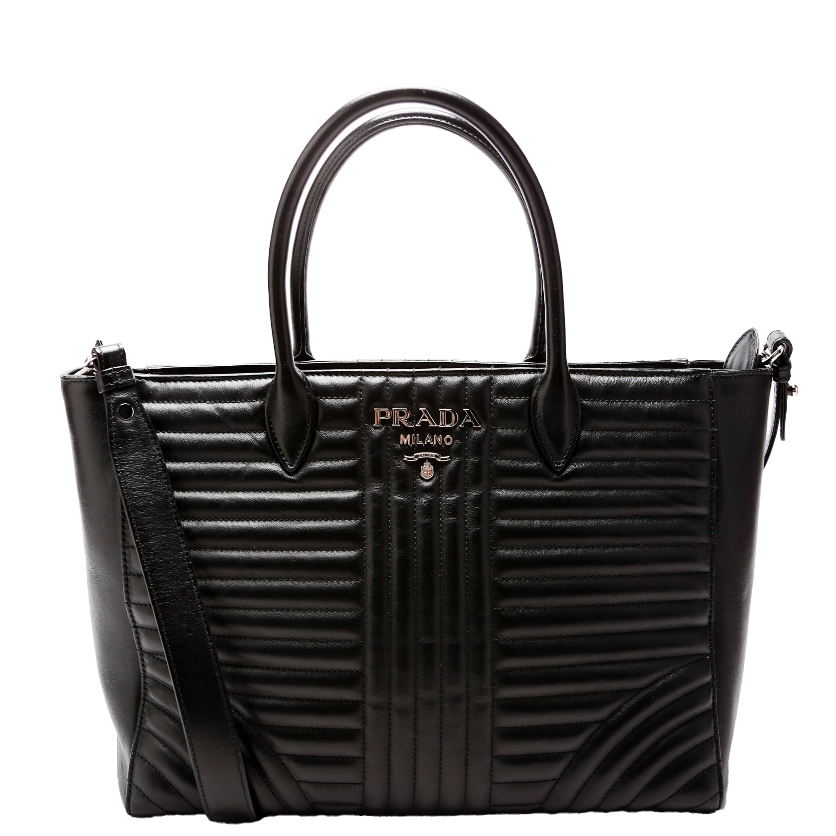 Prada Quilted Calfskin Diagramme Tote 1BA195 Black Bag