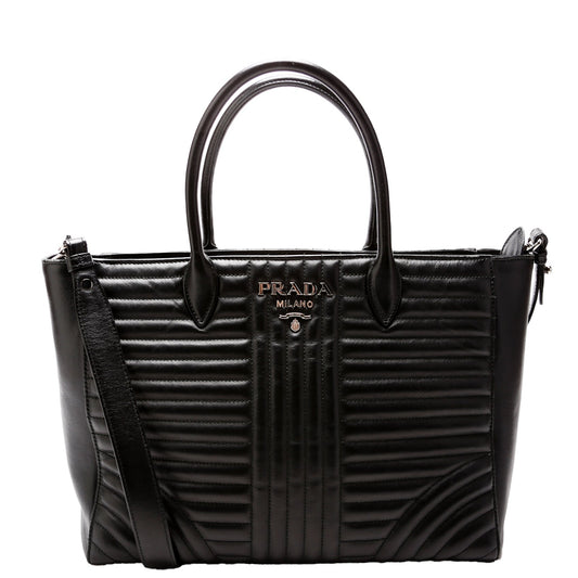 Prada Quilted Calfskin Diagramme Tote 1BA195 Black Bag