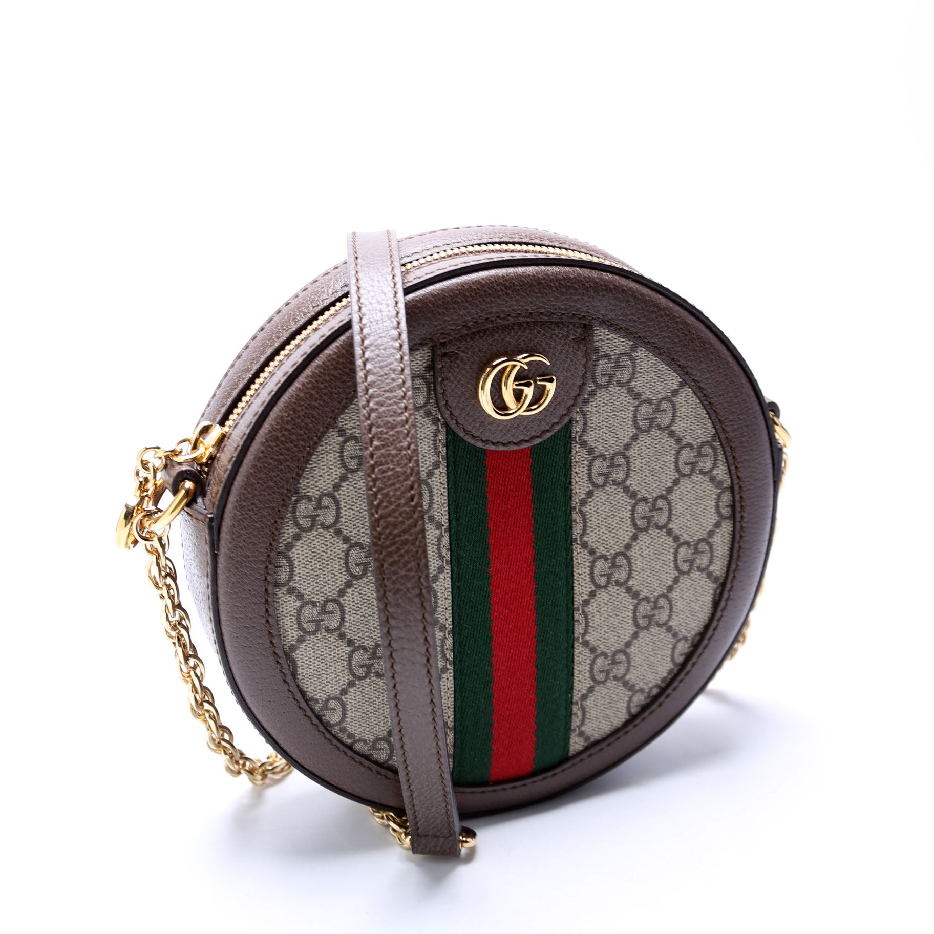 Gucci 550618 Ophidia GG Supreme Round Small Crossbody Brown Bag