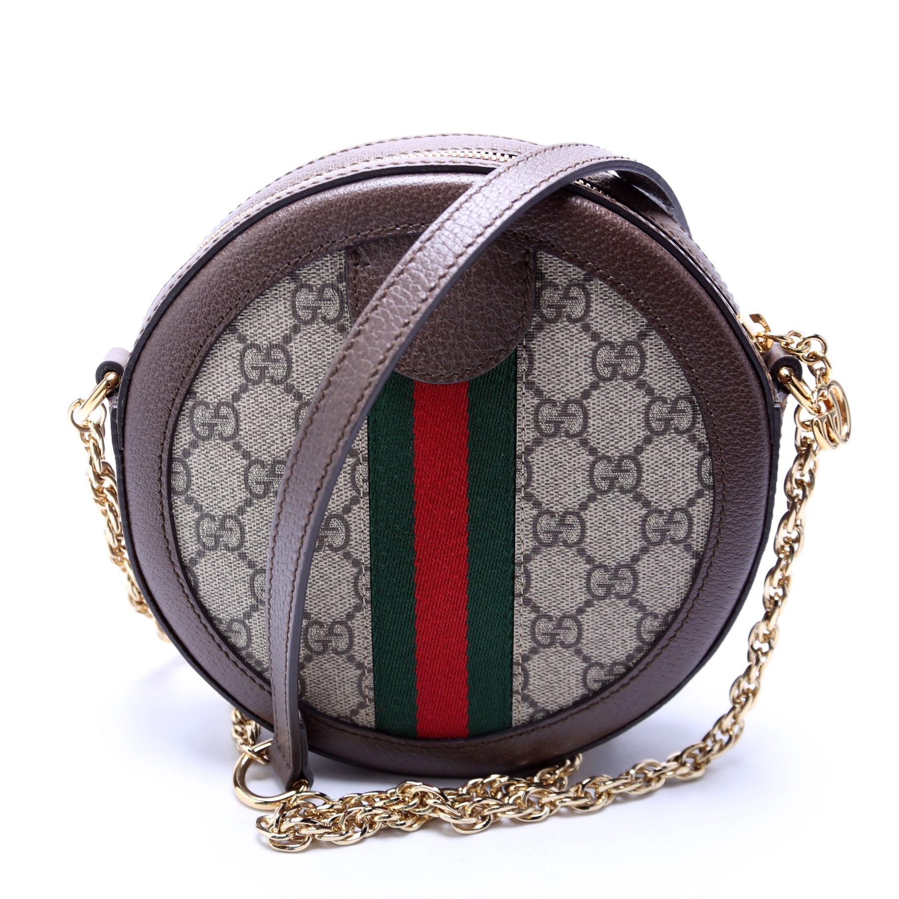 Gucci 550618 Ophidia GG Supreme Round Small Crossbody Brown Bag