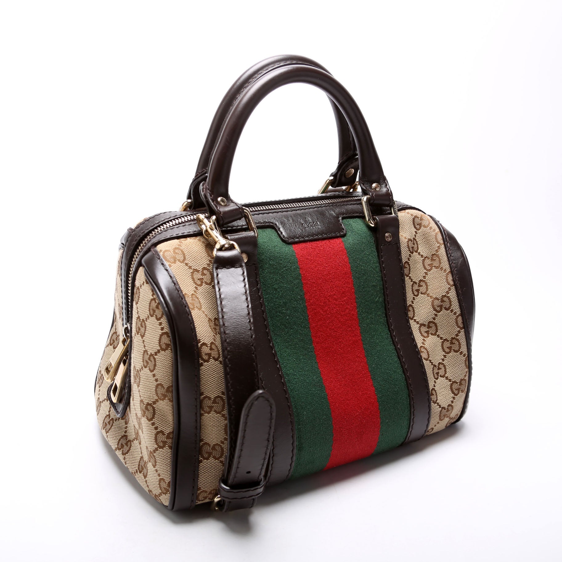 Gucci 269876 GG Canvas Small Boston Brown Bag