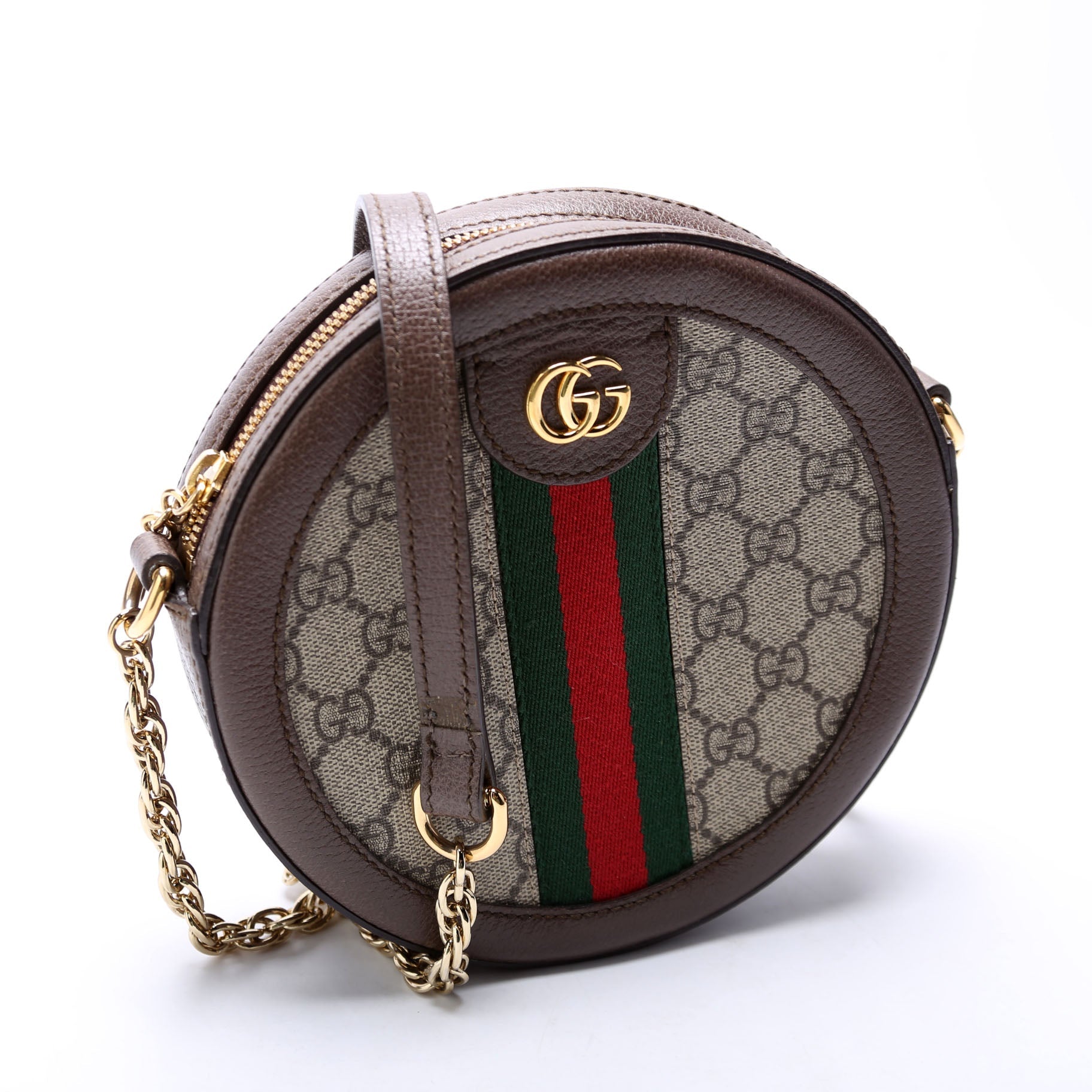 Gucci 550618 Ophidia GG Supreme Round Small Crossbody Brown Bag