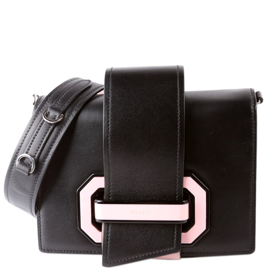 Prada City Calf Plex Ribbon Shoulder Black/Pink Bag