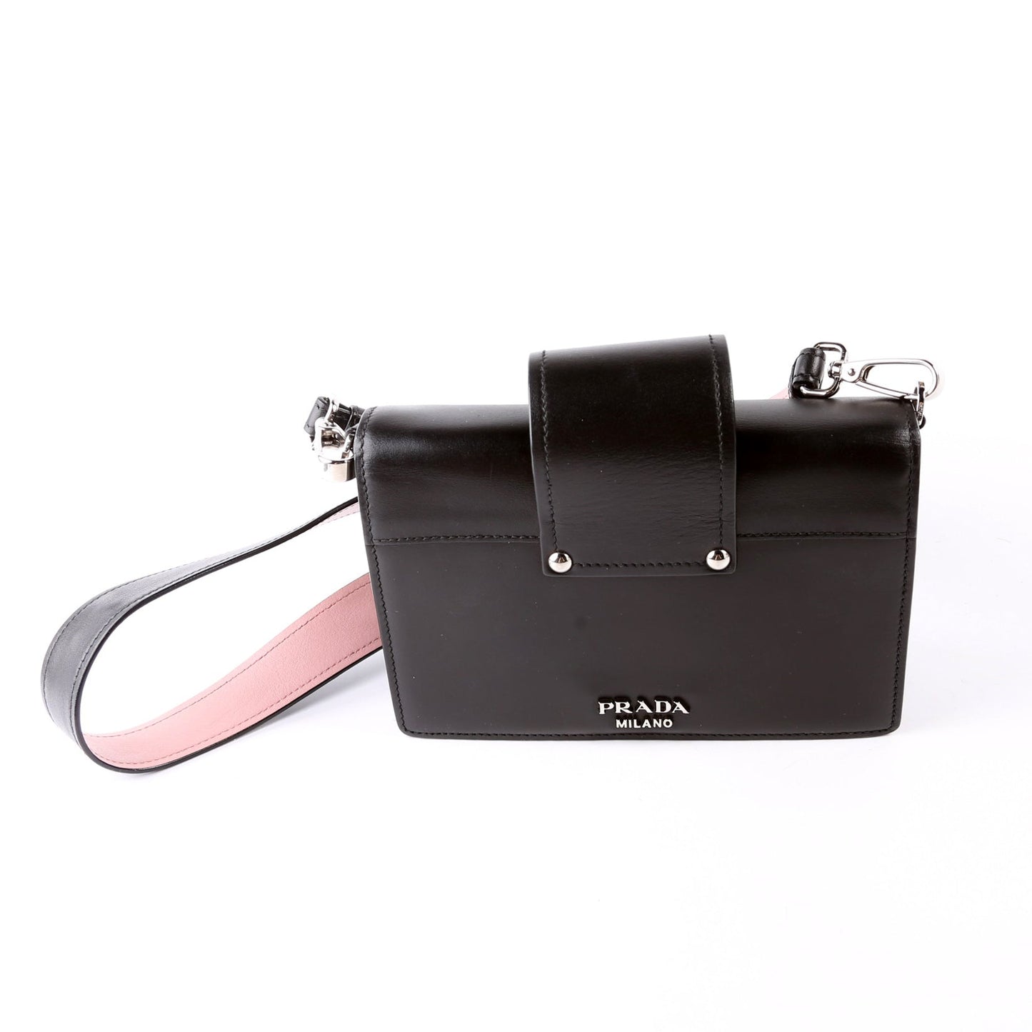 Prada City Calf Plex Ribbon Shoulder Black/Pink Bag