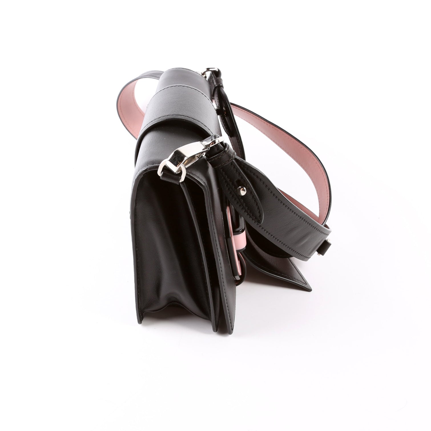 Prada City Calf Plex Ribbon Shoulder Black/Pink Bag