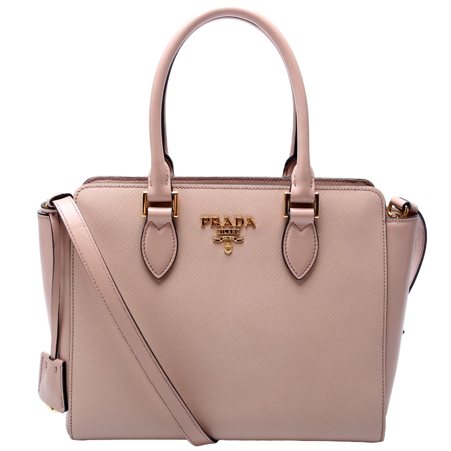 Prada Saffiano/Calfskin Top Handle Tan Bag