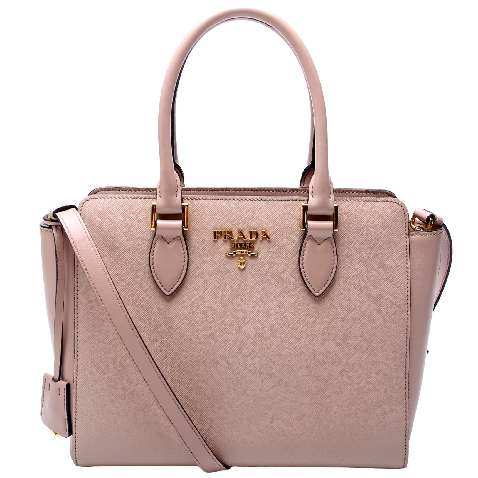 Prada Saffiano/Calfskin Top Handle Tan Bag