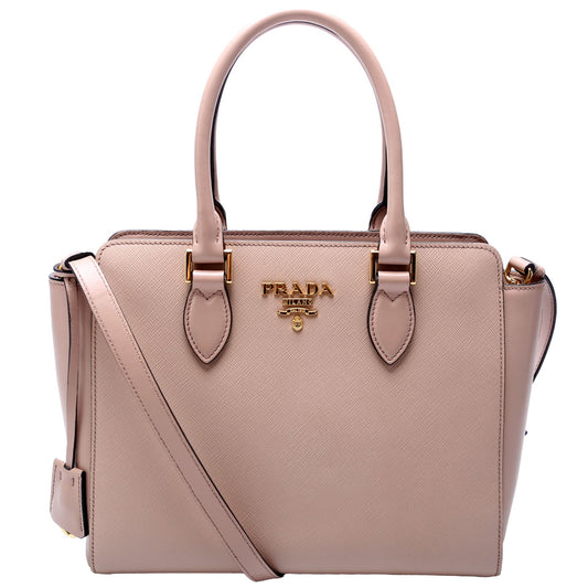 Prada Saffiano/Calfskin Top Handle Tan Bag