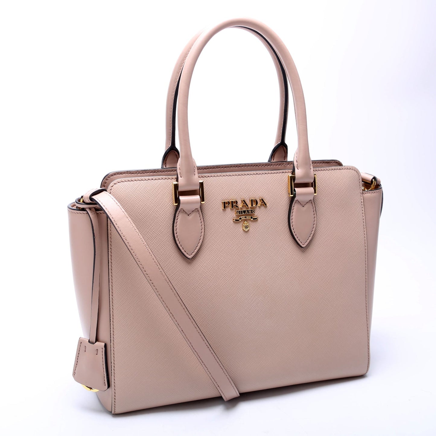 Prada Saffiano/Calfskin Top Handle Tan Bag