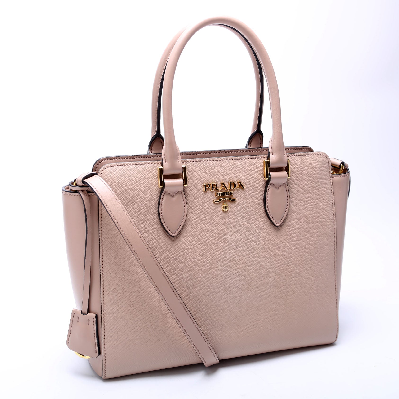 Prada Saffiano/Calfskin Top Handle Tan Bag