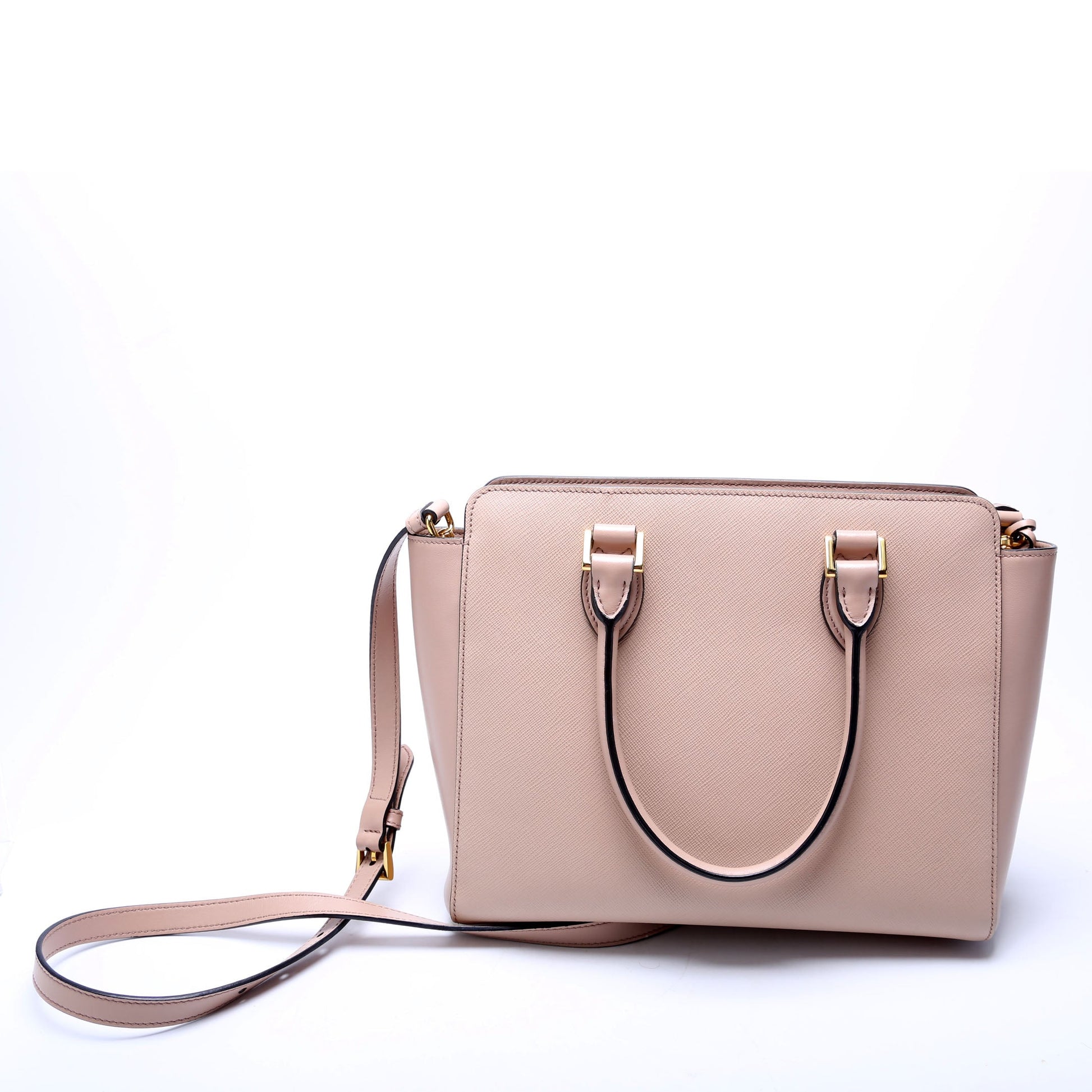 Prada Saffiano/Calfskin Top Handle Tan Bag
