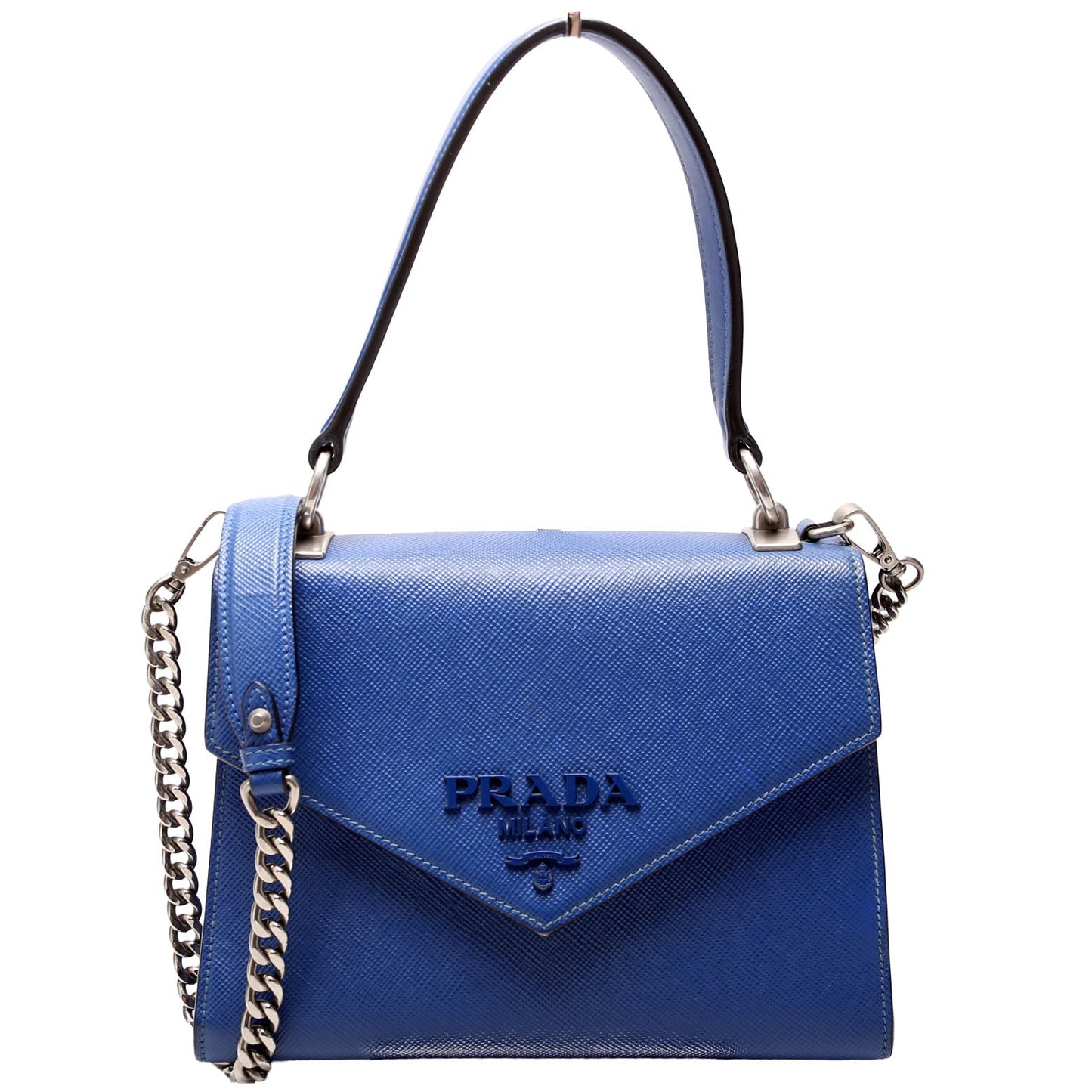 Prada Saffiano Monochrome Logo Top Handle Blue Bag