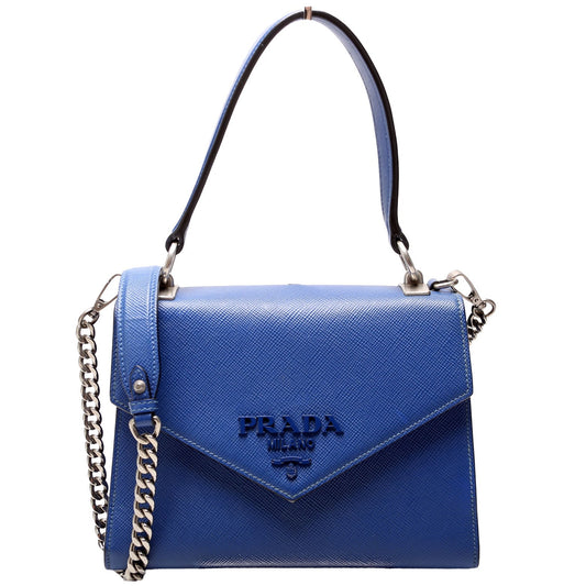 Prada Saffiano Monochrome Logo Top Handle Blue Bag