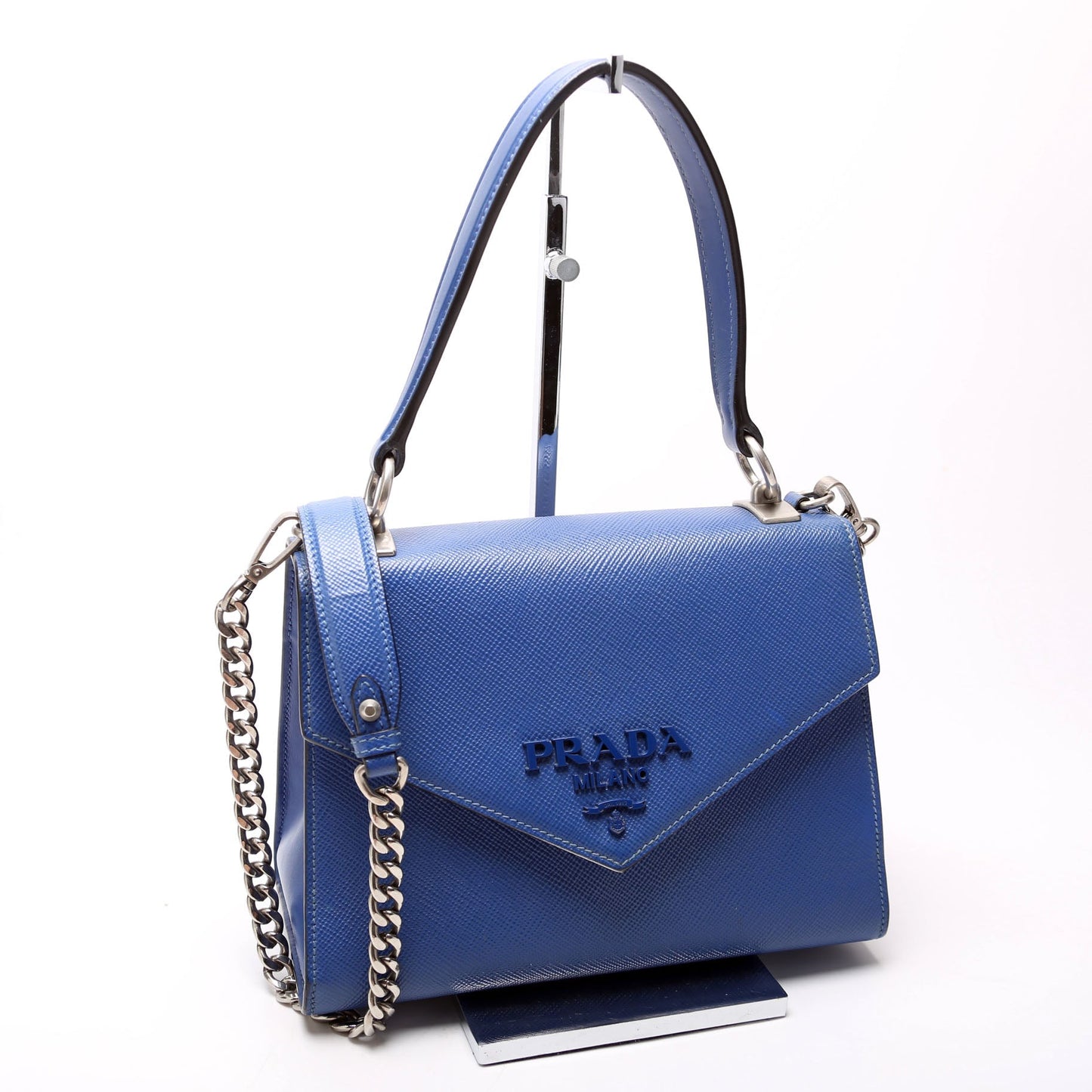Prada Saffiano Monochrome Logo Top Handle Blue Bag
