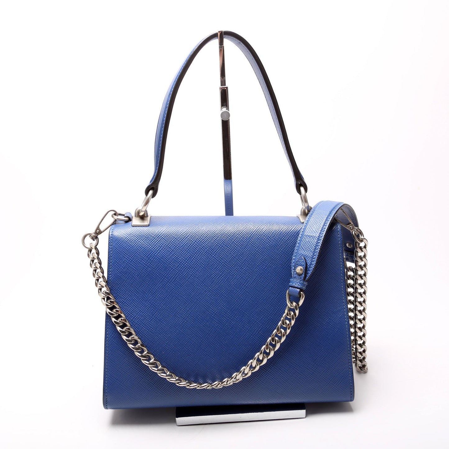 Prada Saffiano Monochrome Logo Top Handle Blue Bag