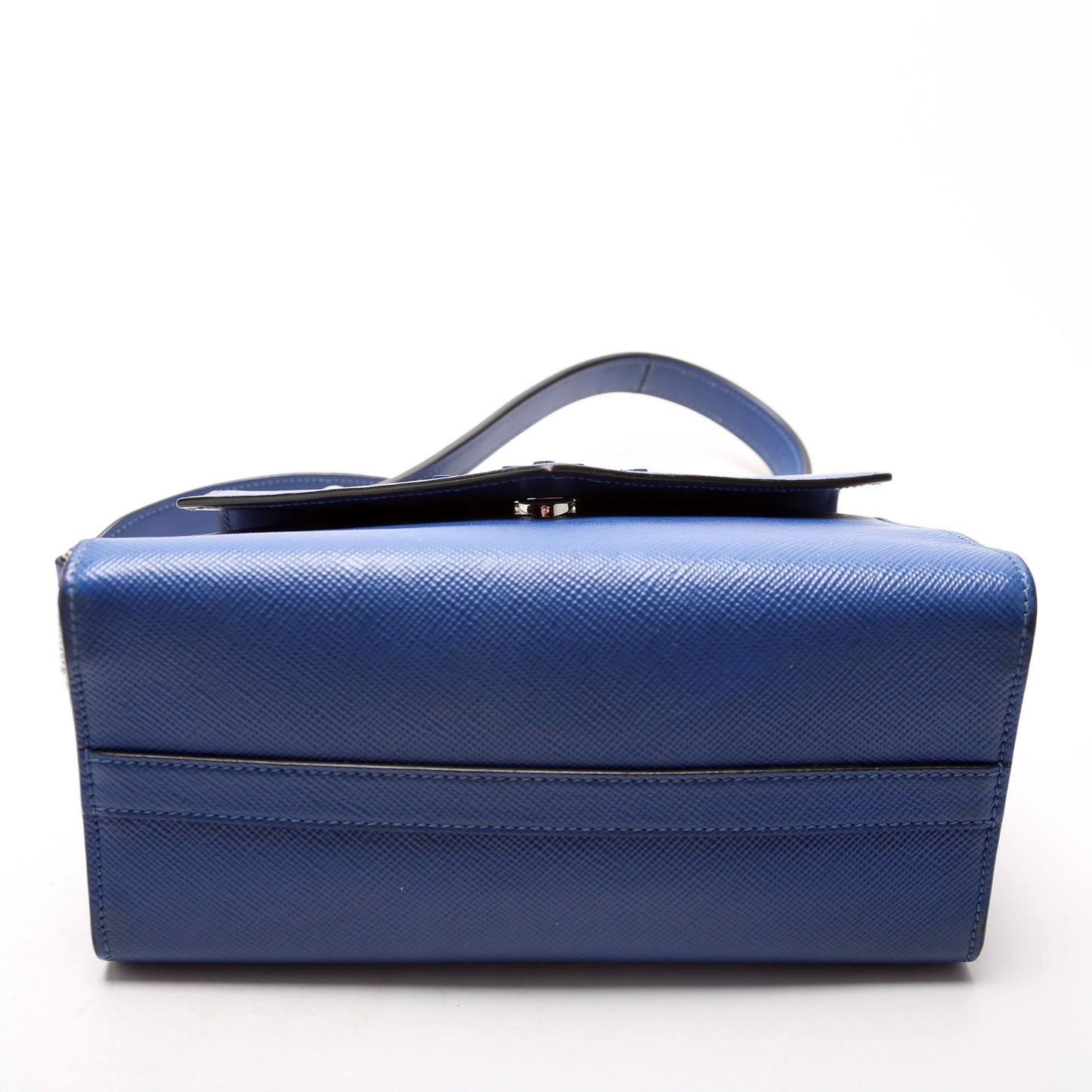 Prada Saffiano Monochrome Logo Top Handle Blue Bag