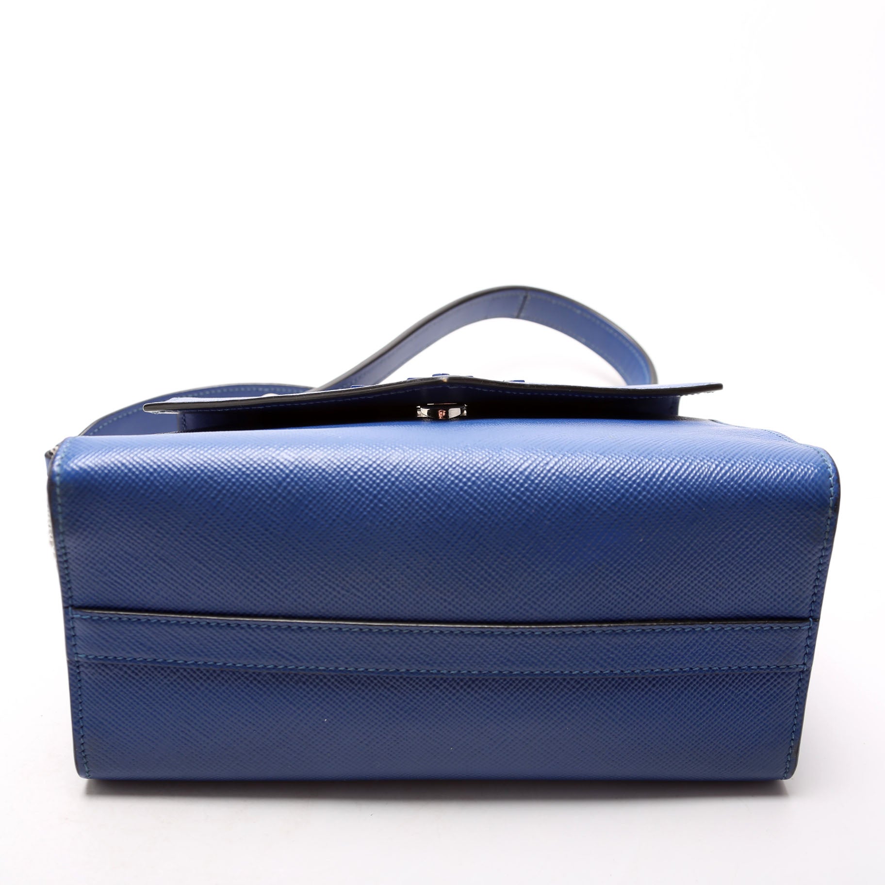 Prada Saffiano Monochrome Logo Top Handle Blue Bag