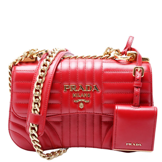 Prada Diagramme Curved Flap Calfskin Red Bag