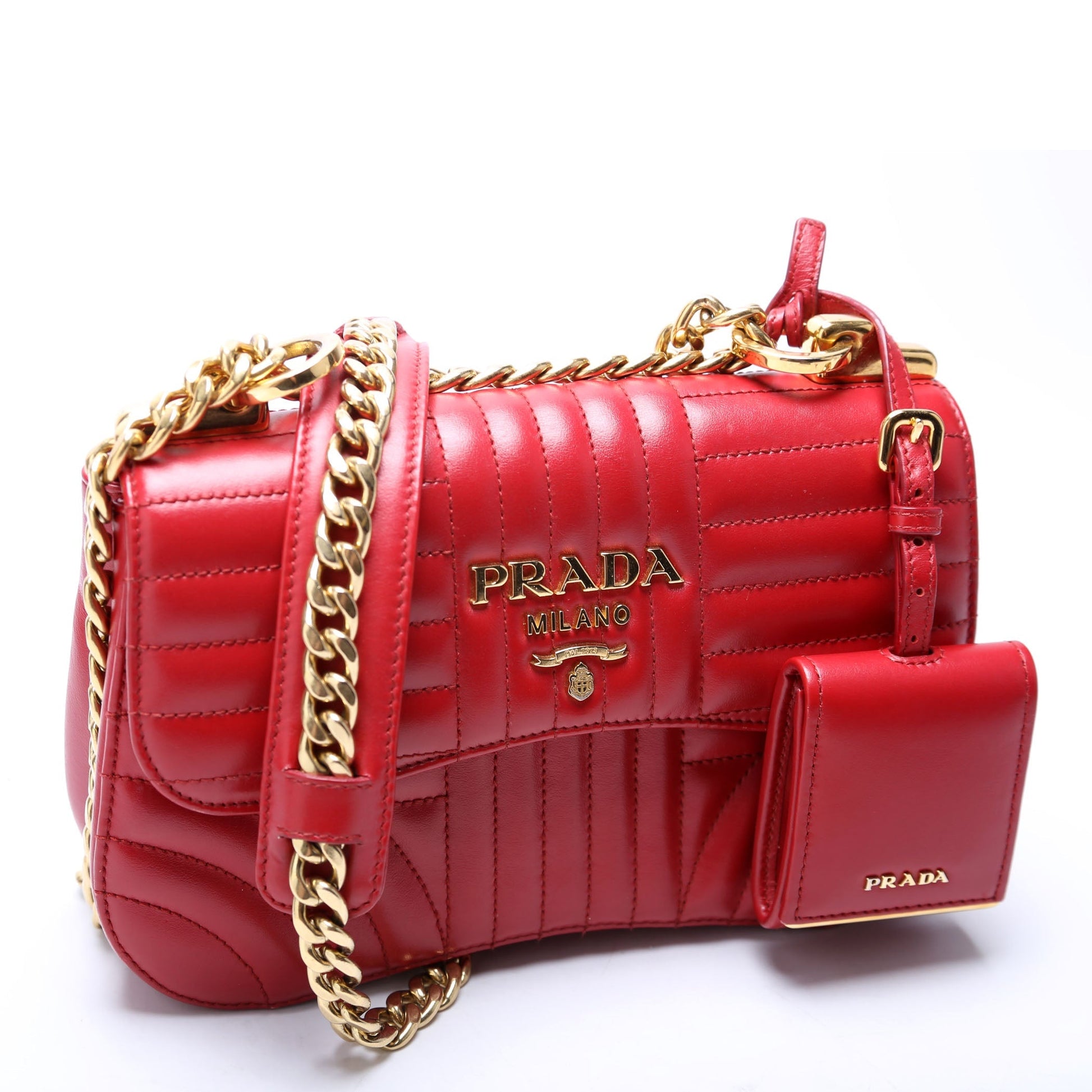 Prada Diagramme Curved Flap Calfskin Red Bag