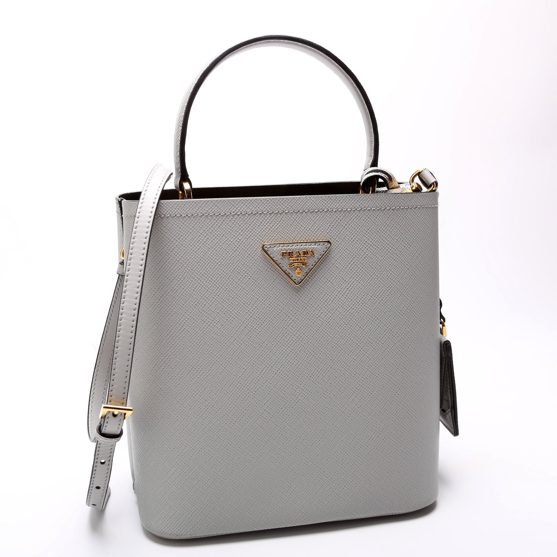 Prada 1BA212 Saffiano Cuir Medium Panier Grey Bag