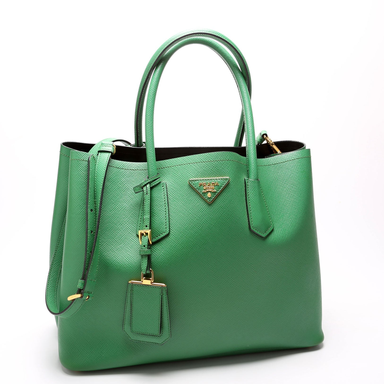 Prada Saffiano Cuir Double Large Green Bag - Style 2