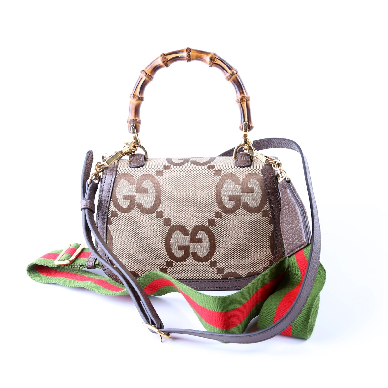 Gucci 675797 Bamboo 1947 TH Jumbo GG Canvas Brown Bag