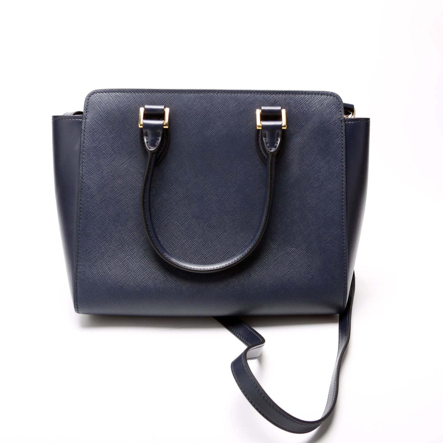 Prada Saffiano/Calfskin Top Handle Navy Bag