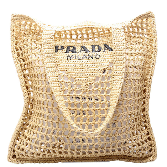 Prada Raffia Crochet Tote Bag