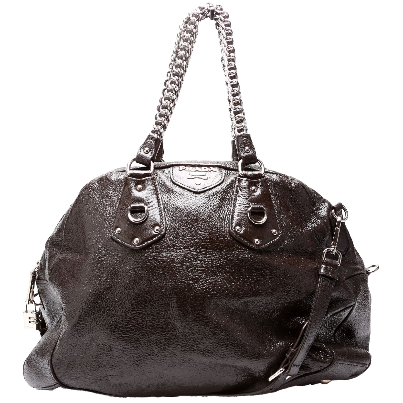 Prada Cervo Lux Chain Shoulder Brown Bag