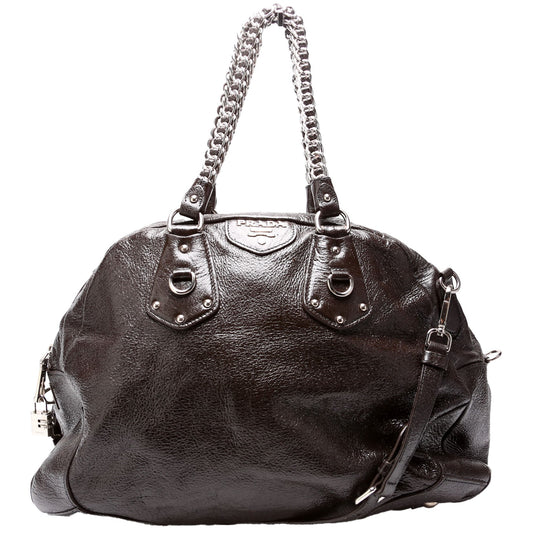 Prada Cervo Lux Chain Shoulder Brown Bag