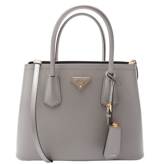 Prada Saffiano Cuir Double Medium Grey Bag