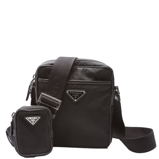 Prada 2VH112 Re-Nylon/Saffiano Leather Shoulder Black Bag