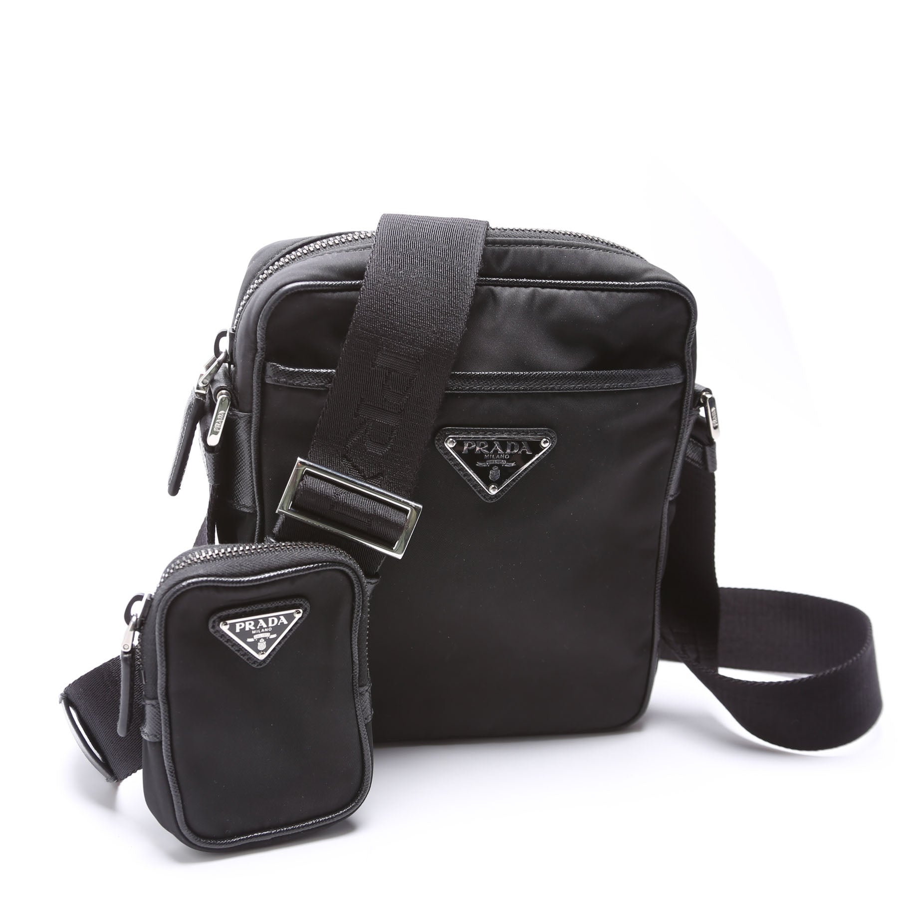 Prada 2VH112 Re-Nylon/Saffiano Leather Shoulder Black Bag