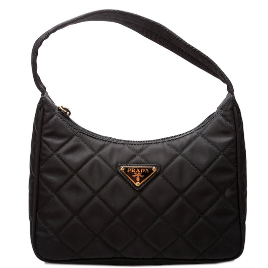 Prada 1NE051 Quilted Nylon Shoulder Black Bag