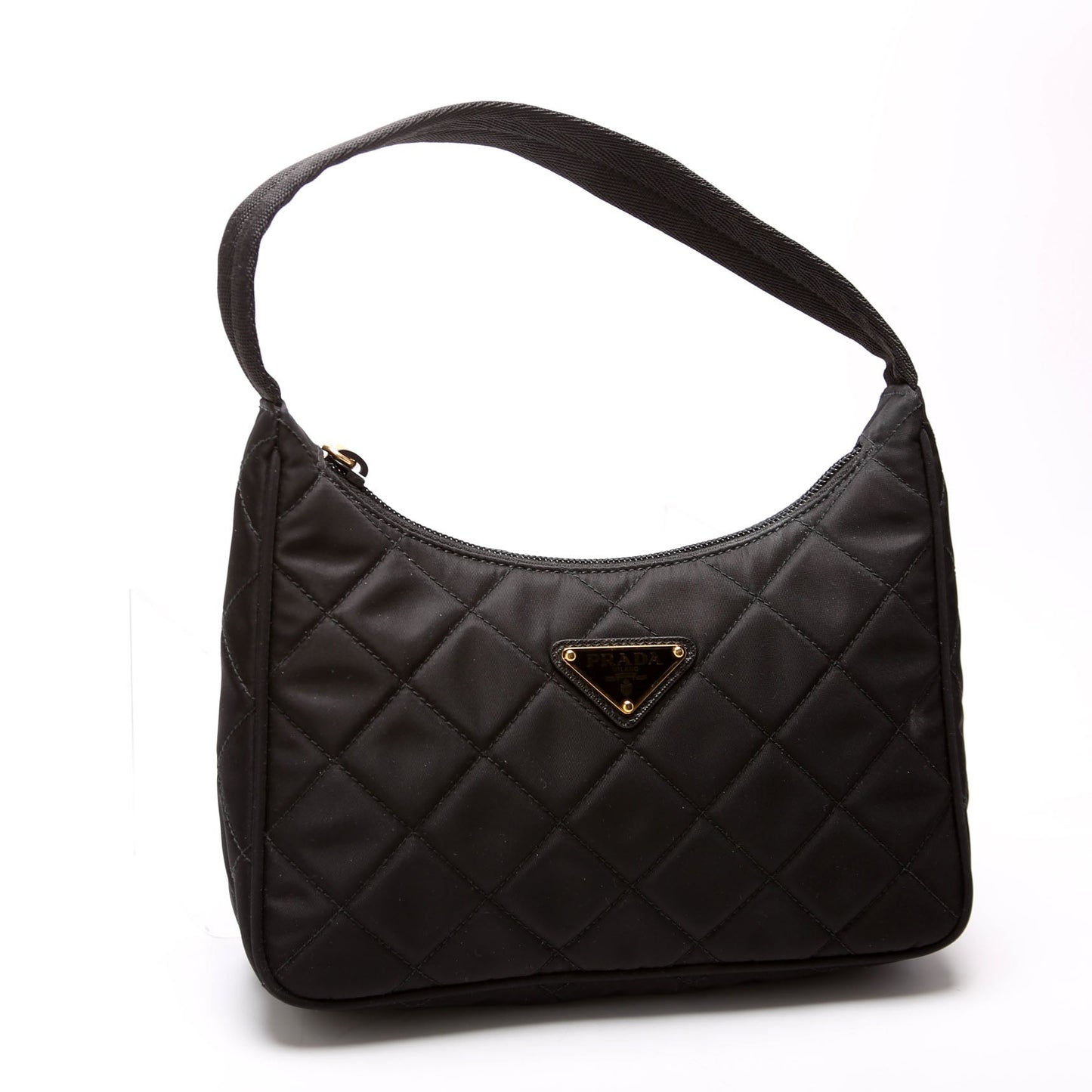 Prada 1NE051 Quilted Nylon Shoulder Black Bag