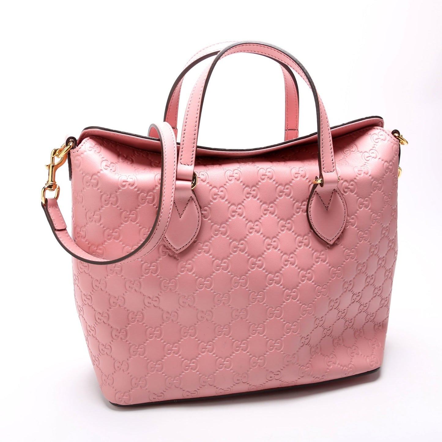 Gucci 428226 Signature Leather Fold Over Tote Pink Bag
