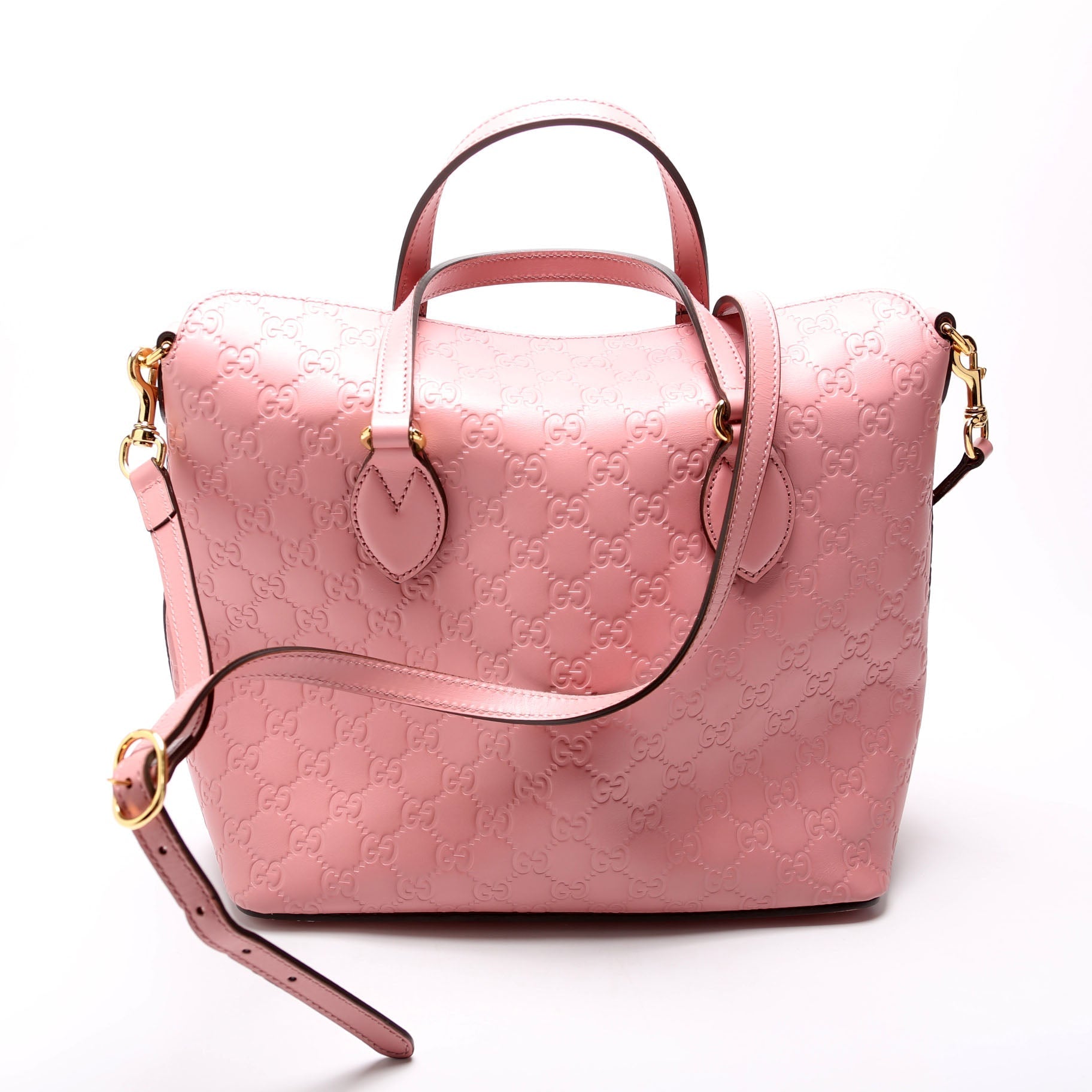 Gucci 428226 Signature Leather Fold Over Tote Pink Bag