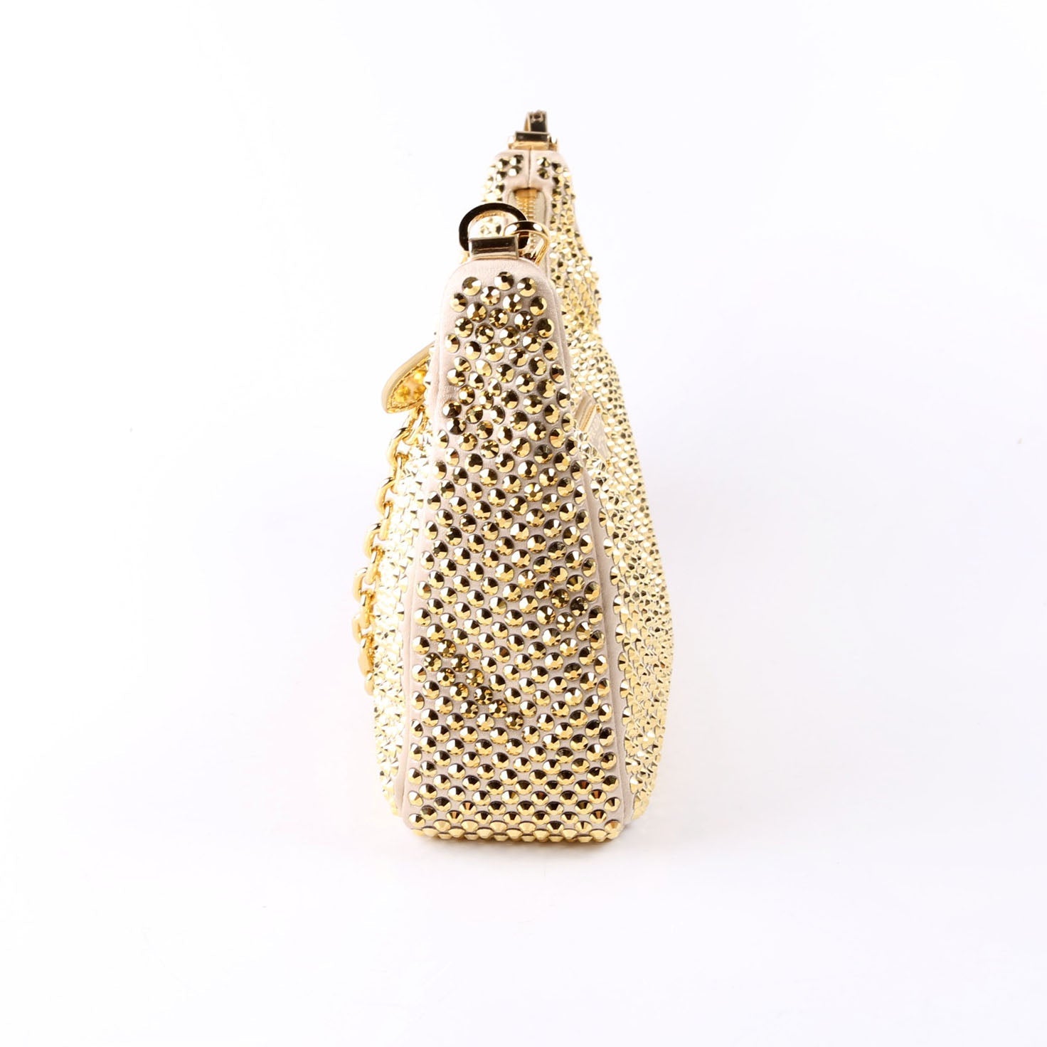 Prada Satin Crystal Re-Edition 2005 Shoulder Gold Bag