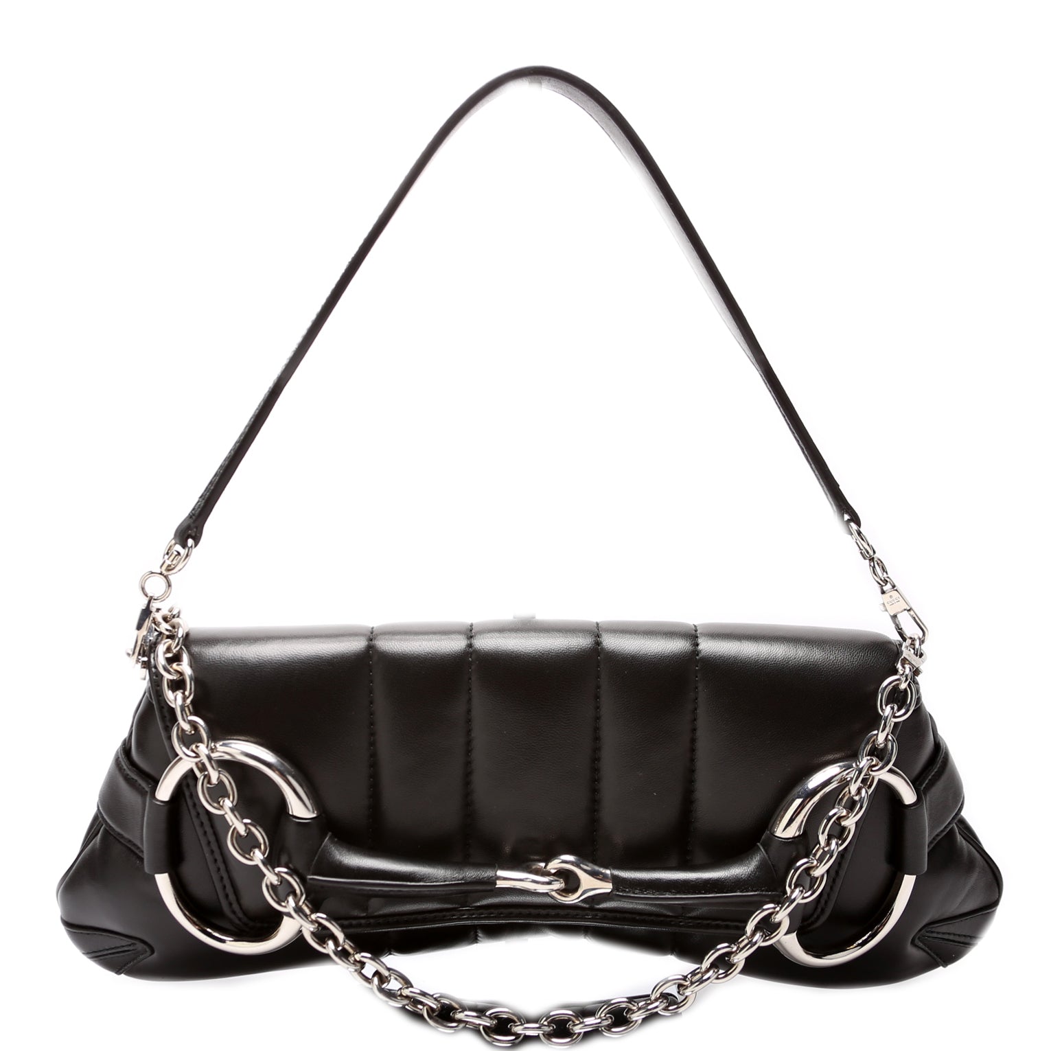 Gucci 764255 Vertical Quilted Maxi Horsebit Chain Medium Shoulder Black Bag