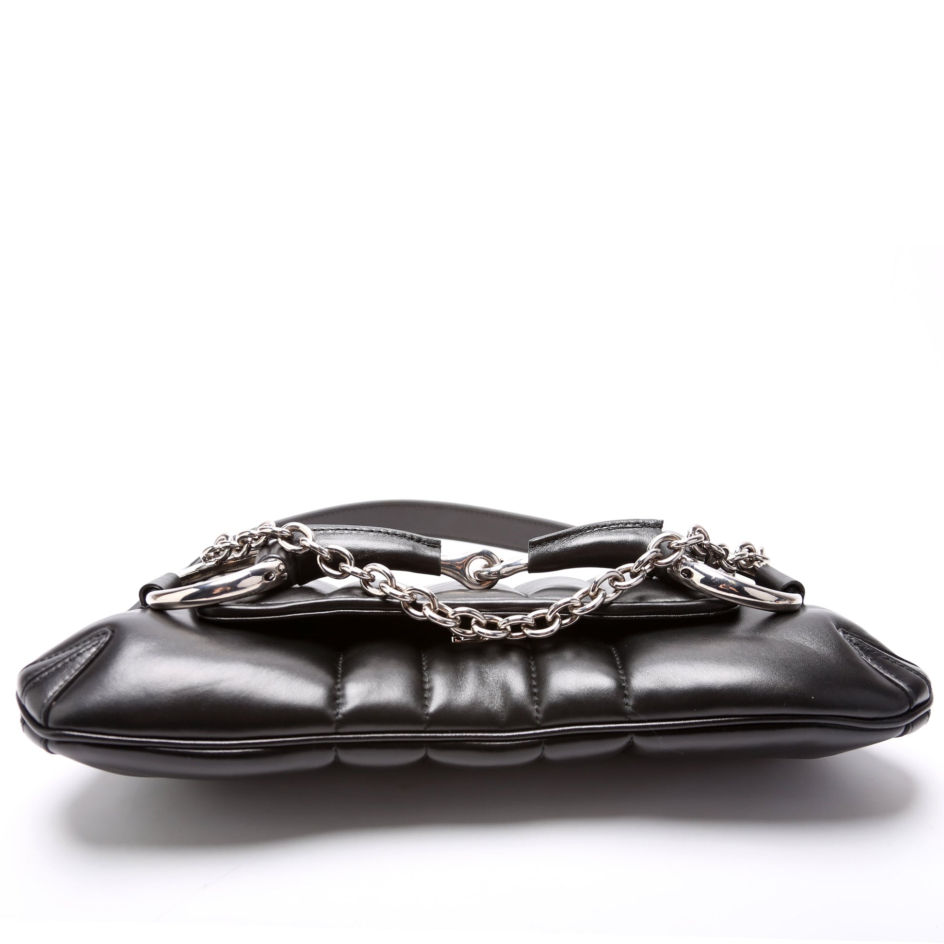 Gucci 764255 Vertical Quilted Maxi Horsebit Chain Medium Shoulder Black Bag