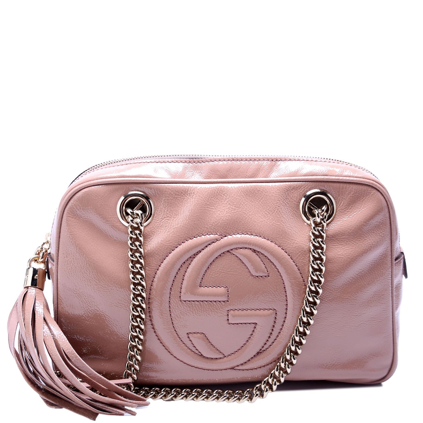 Gucci 308983 Soho Patent Chain Shoulder Nude Bag